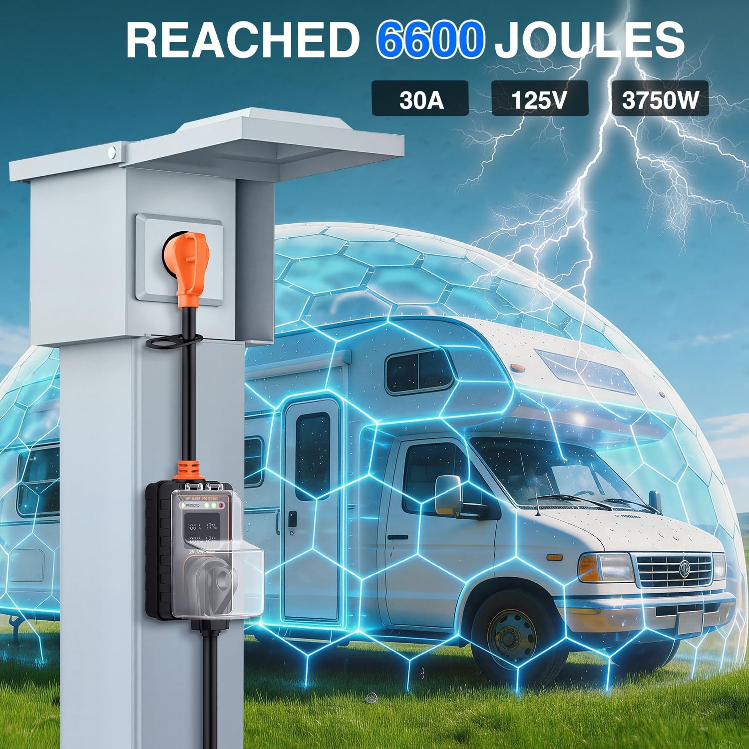 image:imageNilight 30 Amp RV Surge Protector 12000 Joules Circuit Analyzer with LED RealTime Display Voltage Monitor 30Amp Power Protectors IP66 Waterproof Cover for RVs Camper Travel Trailer30A wVoltage Display