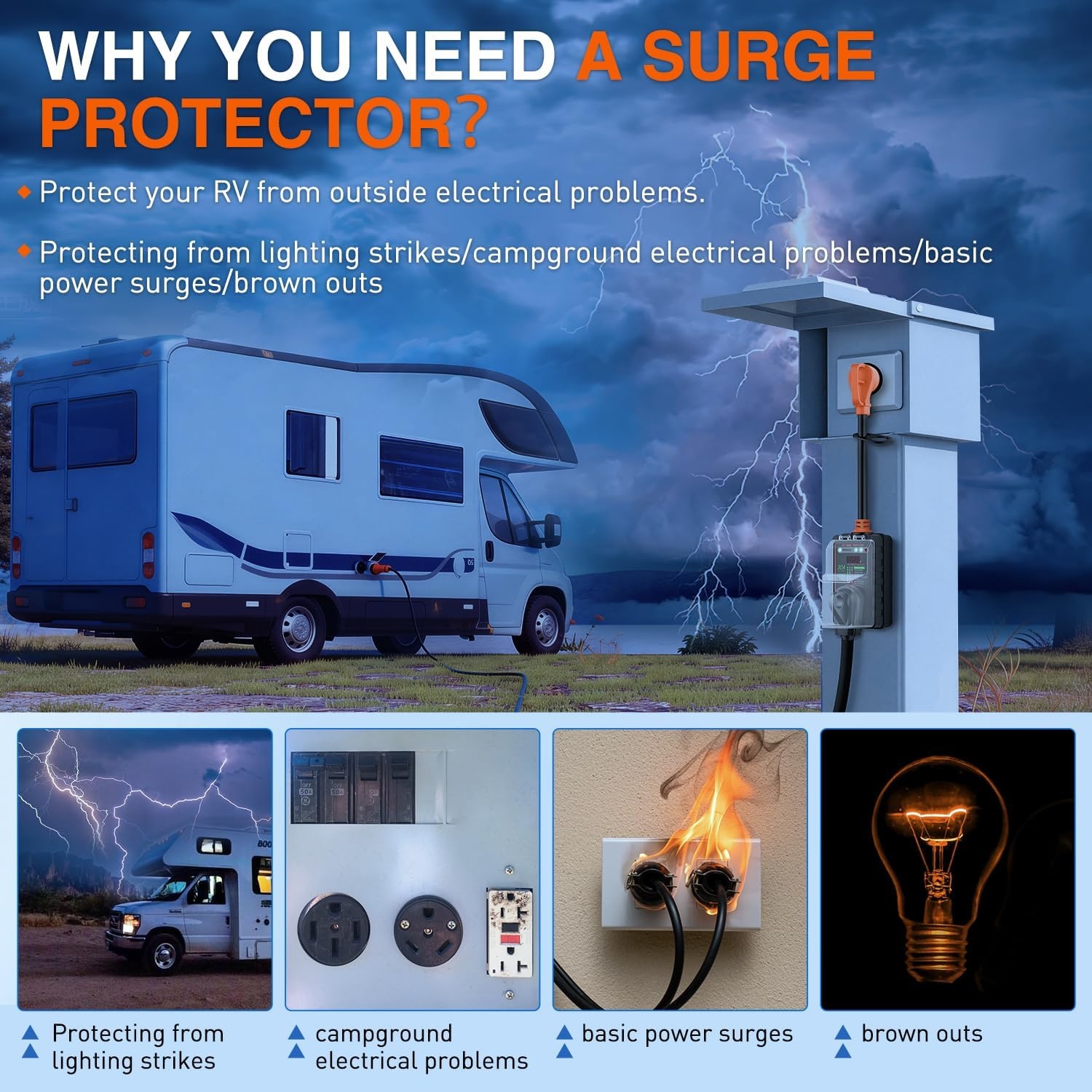 image:imageNilight 30 Amp RV Surge Protector 12000 Joules Circuit Analyzer with LED RealTime Display Voltage Monitor 30Amp Power Protectors IP66 Waterproof Cover for RVs Camper Travel Trailer30A wFull LED VAWKWH