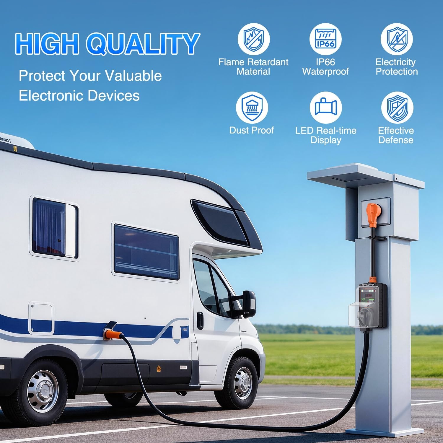 image:imageNilight 30 Amp RV Surge Protector 12000 Joules Circuit Analyzer with LED RealTime Display Voltage Monitor 30Amp Power Protectors IP66 Waterproof Cover for RVs Camper Travel Trailer30A wFull LED VAWKWH
