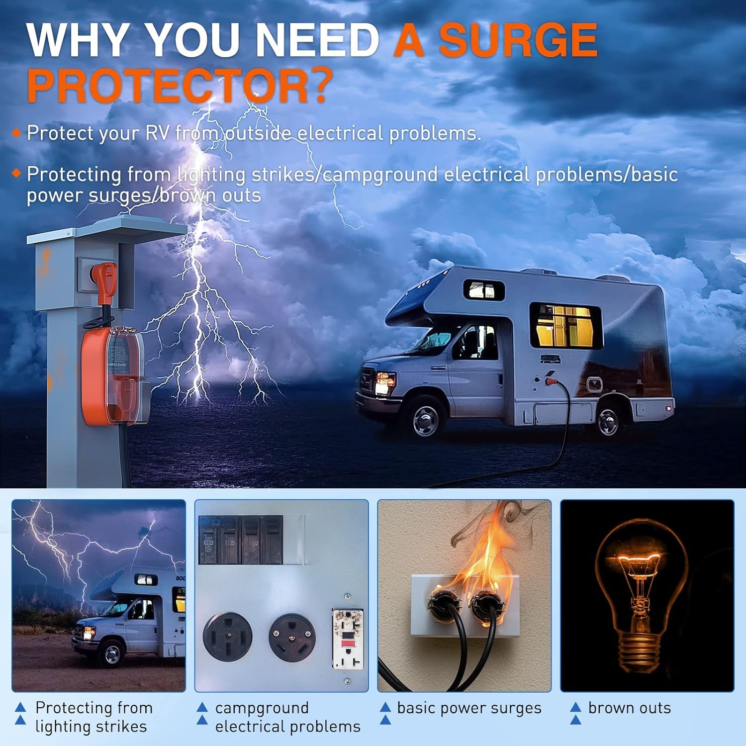 image:imageNilight 30 Amp RV Surge Protector 12000 Joules Circuit Analyzer with LED RealTime Display Voltage Monitor 30Amp Power Protectors IP66 Waterproof Cover for RVs Camper Travel Trailer50A