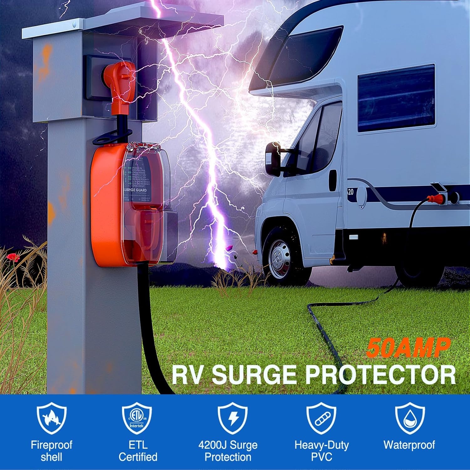 image:imageNilight 30 Amp RV Surge Protector 12000 Joules Circuit Analyzer with LED RealTime Display Voltage Monitor 30Amp Power Protectors IP66 Waterproof Cover for RVs Camper Travel Trailer50A