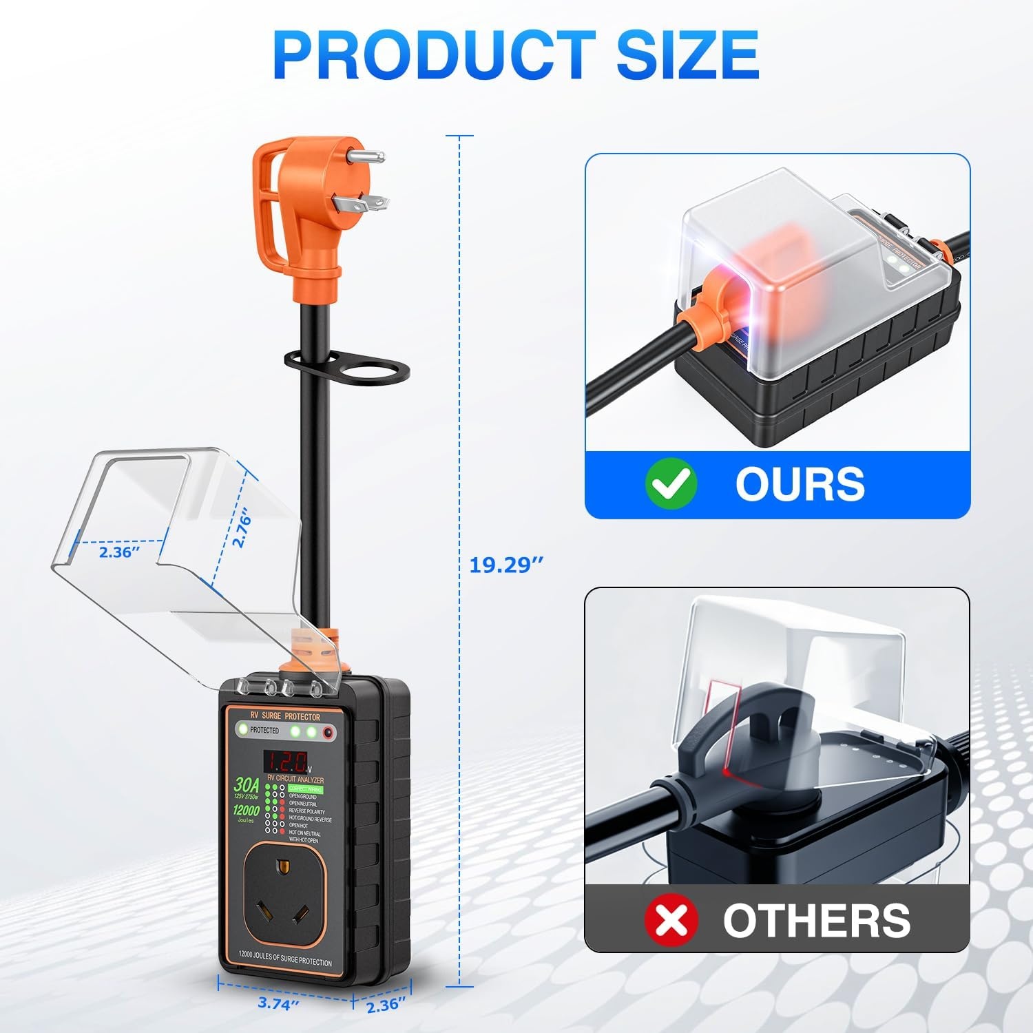 image:imageNilight 30 Amp RV Surge Protector 12000 Joules Circuit Analyzer with LED RealTime Display Voltage Monitor 30Amp Power Protectors IP66 Waterproof Cover for RVs Camper Travel Trailer30A wFull LED VAWKWH