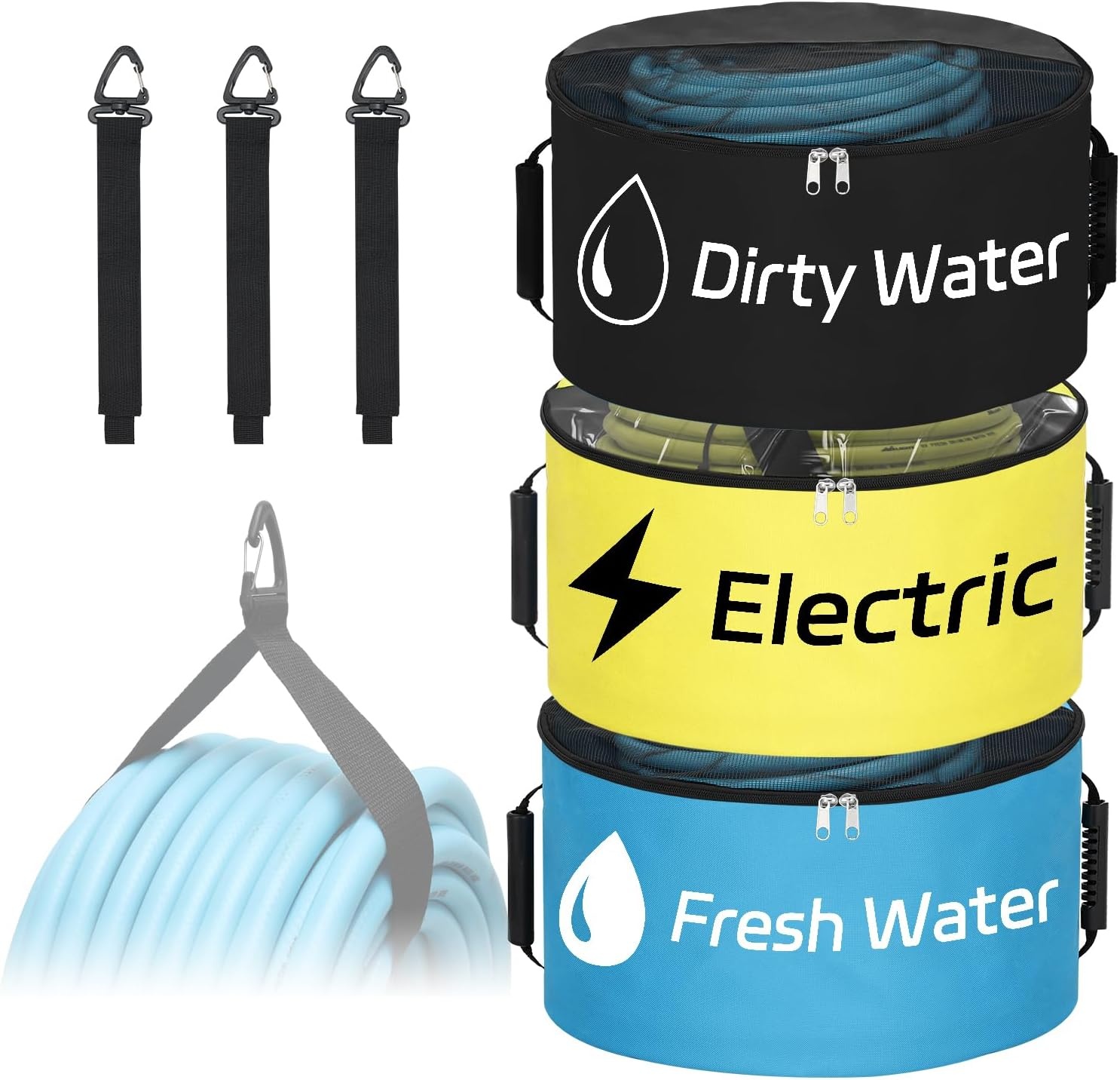 image:imageNilight 3 Pack RV Hose Storage Bag Waterproof Utility Bag with Visible Cover amp Dual Zipper Closure RV Storage and Organization for Sewer Fresh Water Hoses Electrical Cords Camper Tools Accessories3 PCS BlueBlackYellow