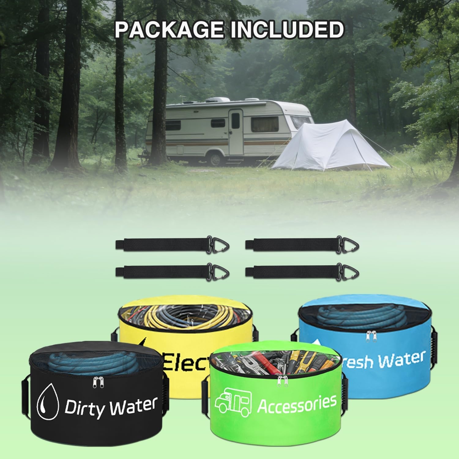 image:imageNilight 3 Pack RV Hose Storage Bag Waterproof Utility Bag with Visible Cover amp Dual Zipper Closure RV Storage and Organization for Sewer Fresh Water Hoses Electrical Cords Camper Tools Accessories4 PCS BlueBlackYellowGreen