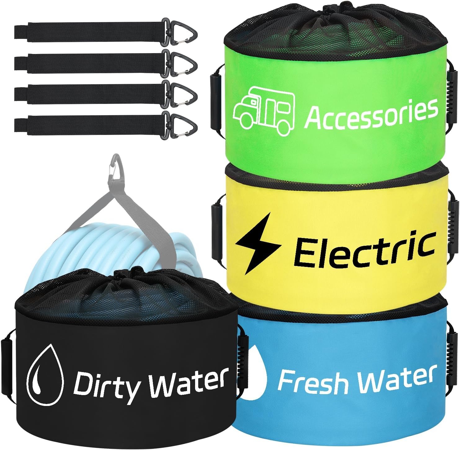 image:imageNilight 3 Pack RV Hose Storage Bag Waterproof Utility Bag with Visible Cover amp Dual Zipper Closure RV Storage and Organization for Sewer Fresh Water Hoses Electrical Cords Camper Tools Accessories4 PCS BlueBlackYellowGreen