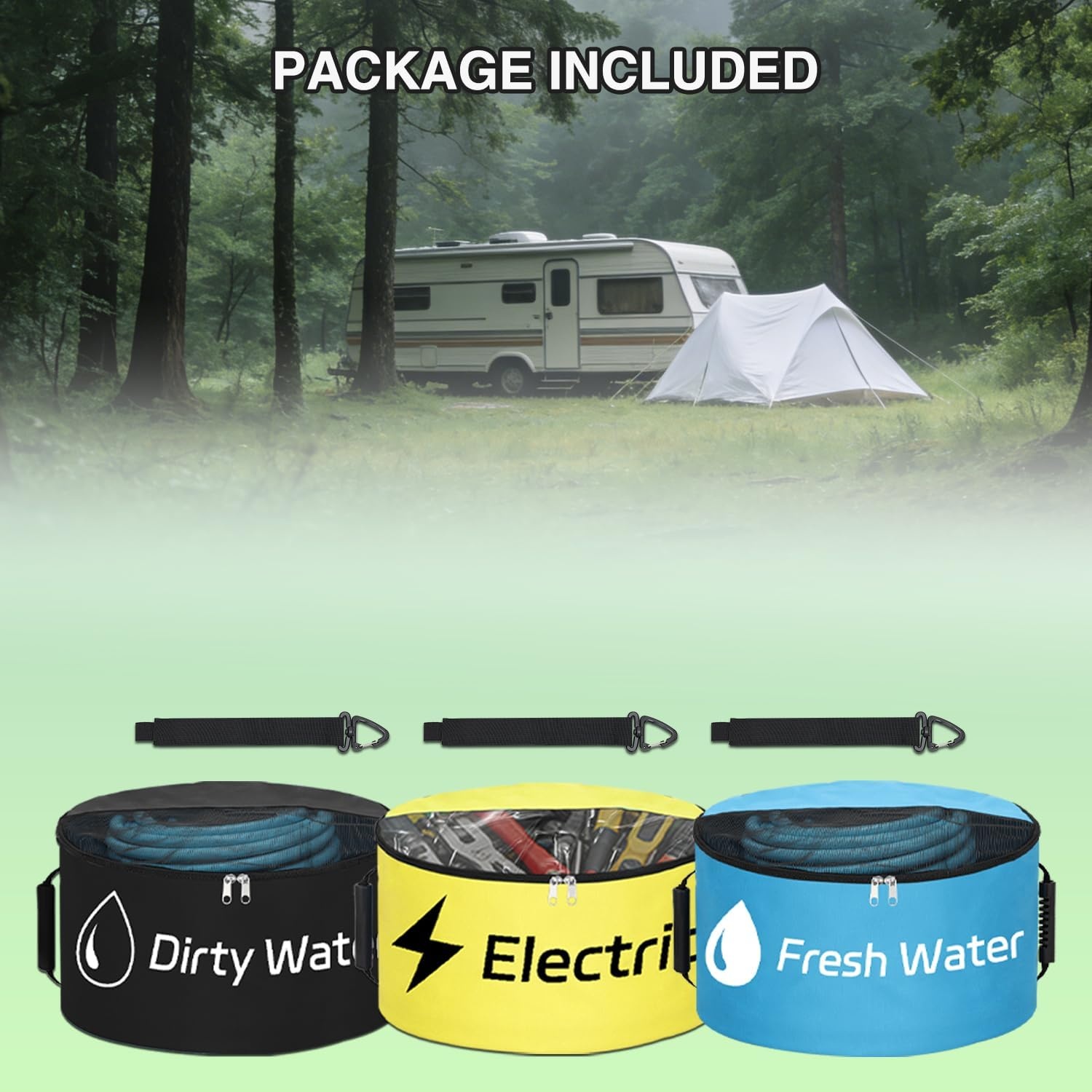 image:imageNilight 3 Pack RV Hose Storage Bag Waterproof Utility Bag with Visible Cover amp Dual Zipper Closure RV Storage and Organization for Sewer Fresh Water Hoses Electrical Cords Camper Tools Accessories3 PCS BlueBlackYellow