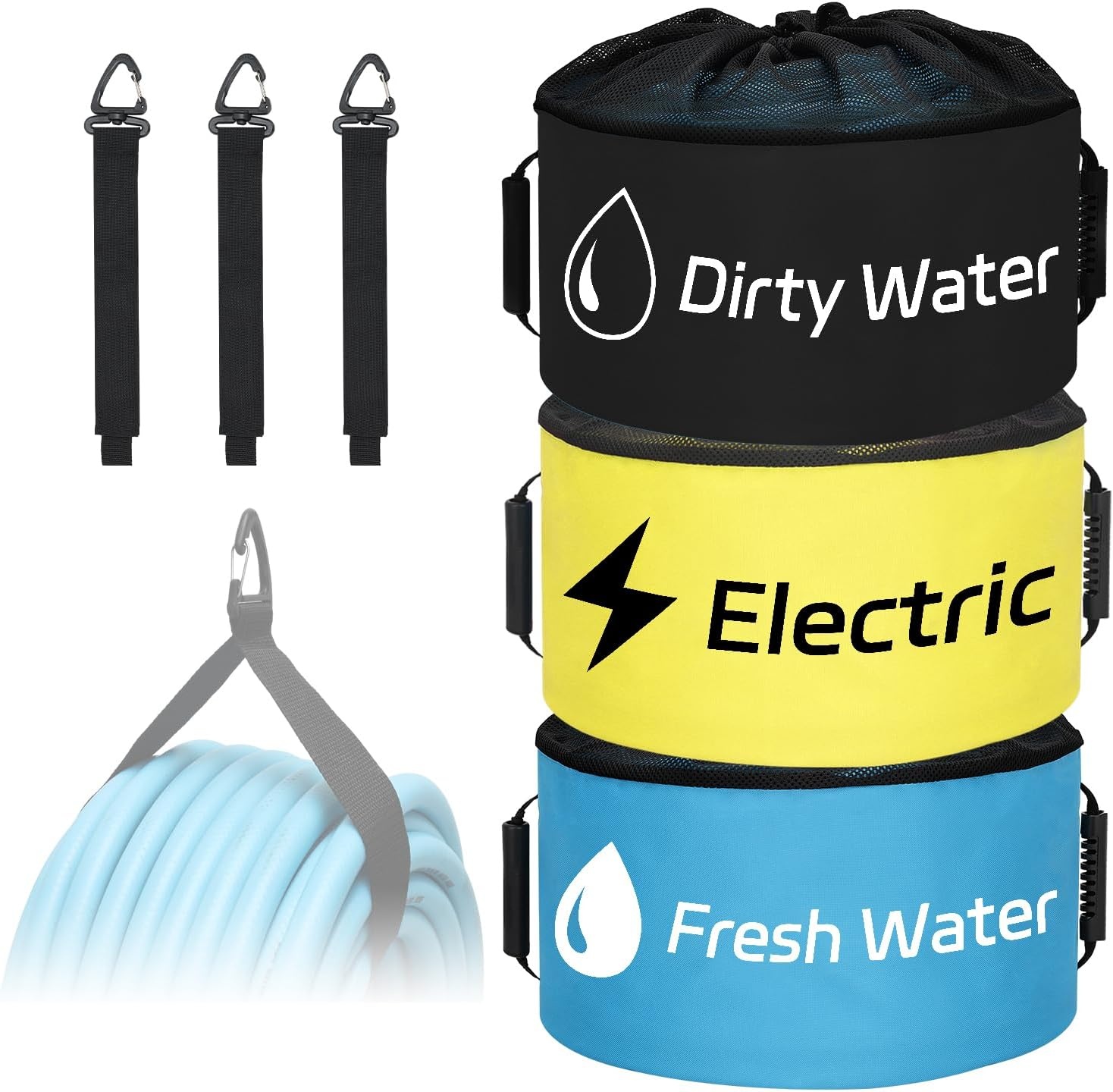 image:imageNilight 3 Pack RV Hose Storage Bag Waterproof Utility Bag with Visible Cover amp Dual Zipper Closure RV Storage and Organization for Sewer Fresh Water Hoses Electrical Cords Camper Tools Accessories3 PCS BlueBlackYellow