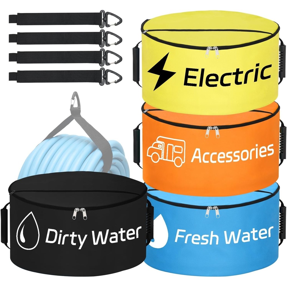 image:imageNilight 3 Pack RV Hose Storage Bag Waterproof Utility Bag with Visible Cover amp Dual Zipper Closure RV Storage and Organization for Sewer Fresh Water Hoses Electrical Cords Camper Tools Accessories4 PCS BlueBlackYellowOrange