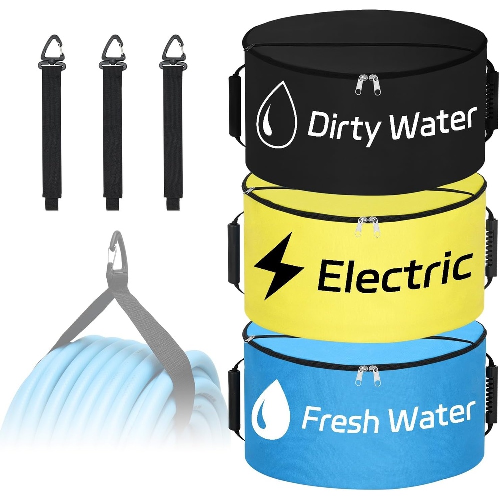 image:imageNilight 3 Pack RV Hose Storage Bag Waterproof Utility Bag with Visible Cover amp Dual Zipper Closure RV Storage and Organization for Sewer Fresh Water Hoses Electrical Cords Camper Tools Accessories3 PCS BlueBlackYellow